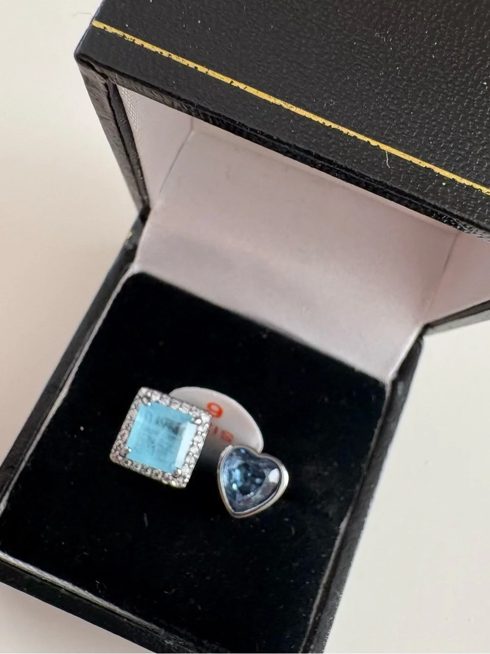Bomb Party Sweetheart Bypass Ring RG25916 Blue Topaz & Blue Spinel Hematite